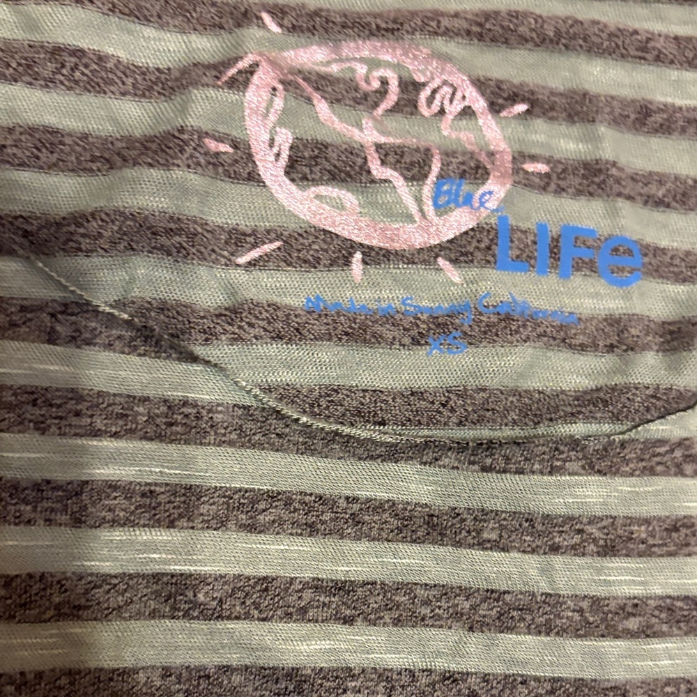 Blue Life Green Striped Long Sleeve Tee with Raw Hem - Picture 3 of 5